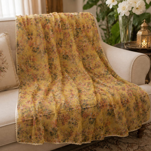 Luxury Floral Print Organza Dupatta – Soft Yellow 2.5 Yards