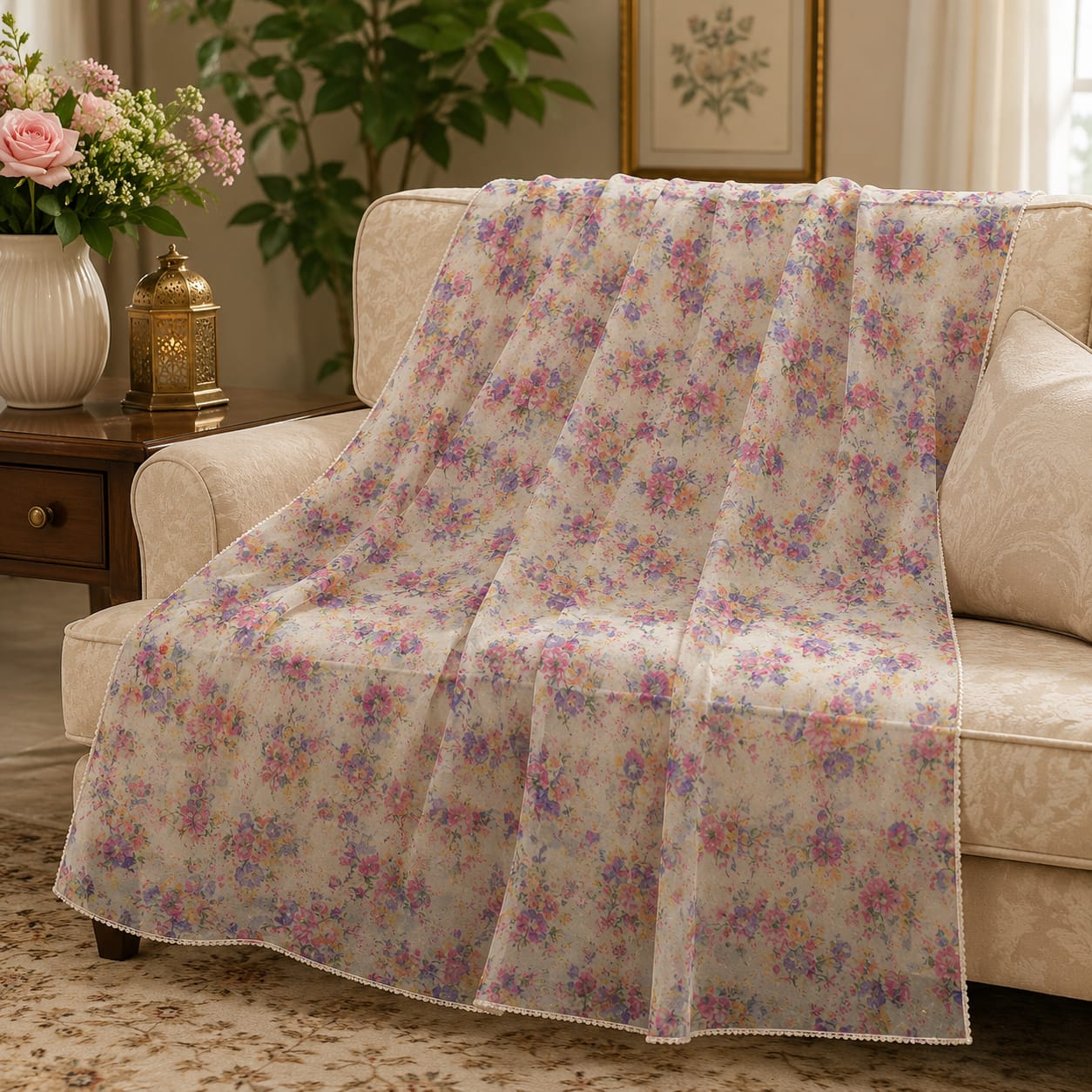 Mint Blossom Printed Organza Dupatta – 2.5 Yards Floral Elegance