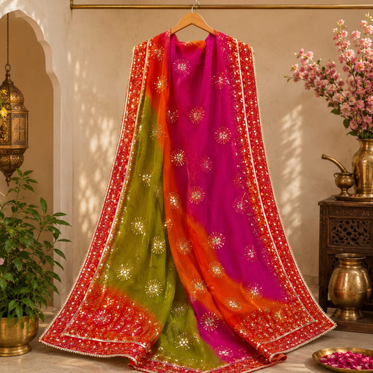 Sunset Glow Mirror Work Dupatta – 2.5 Yards