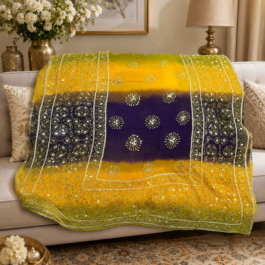 ✨ Royal Fuchsia & Emerald Luxury Mirror Work Net Dupatta – 2.5 Yards ✨