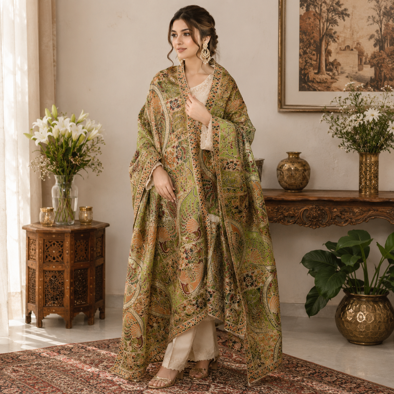Original Maria B Premium Organza Embroidered Dupatta – Luxury Multicolor Paisley Designer Dupatta for Women