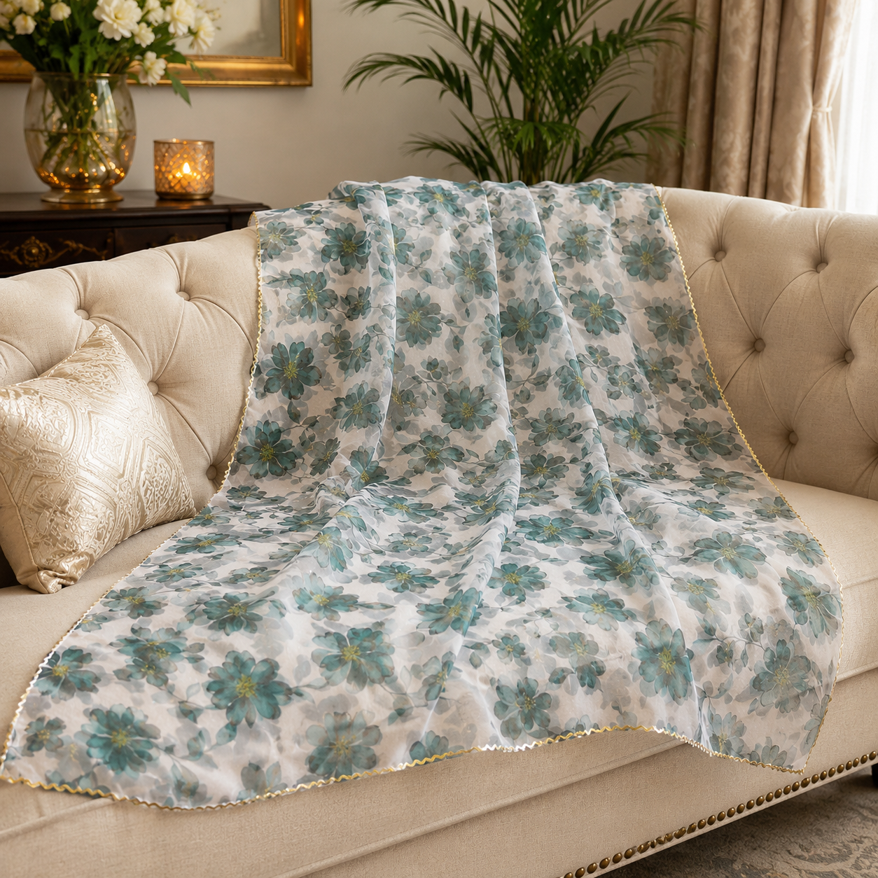 Bloom Printed Organza Dupatta – 2.5 Yards Elegant Floral Luxury Wrap