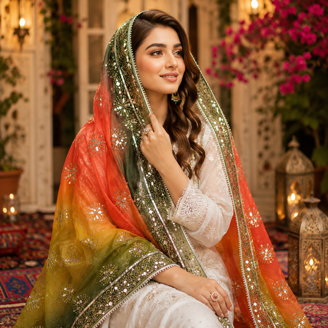 Royal Spectrum Mirror Work Organza Dupatta – 2.5 Yards