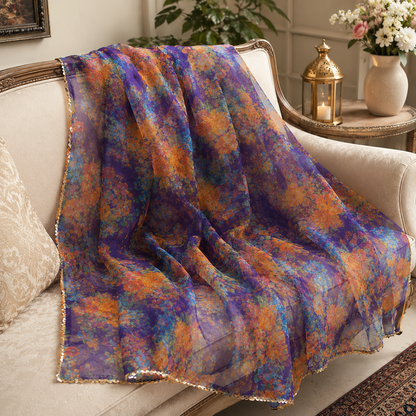 Midnight Bloom Floral Organza Dupatta – 2.5 Yards