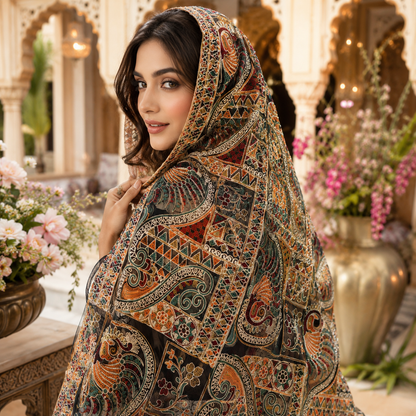 Maria B Inspired Luxury Peacock Embroidered Organza Dupatta – Premium 2.5 Yards | Party & Festive Wear