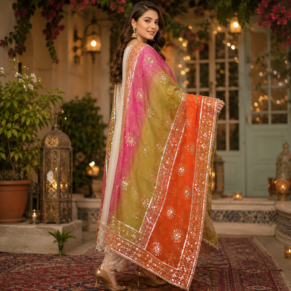 Sunset Glow Mirror Work Dupatta – 2.5 Yards