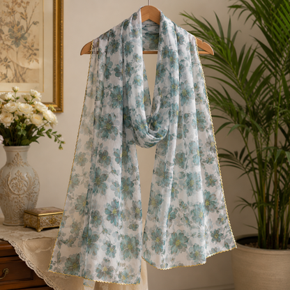 Bloom Printed Organza Dupatta – 2.5 Yards Elegant Floral Luxury Wrap