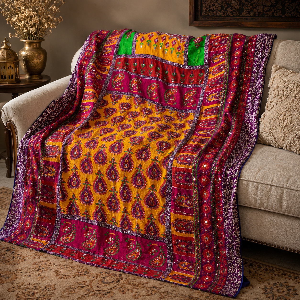 Premium Mirror Work Shawl – 2.5 Ghaz | Vibrant Ethnic Design