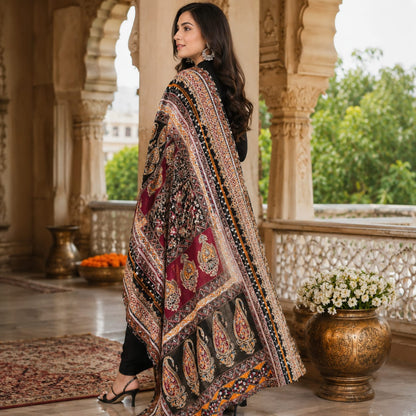 Luxury Mirror Work Shawl (2.5 Ghaz) – Soft Fabric with Elegant Design
