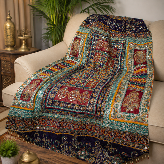 Royal Multicolor Mirror Work Shawl – 2.5 Ghaz Luxury Soft Fabric Wrap for Women