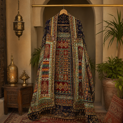 Royal Multicolor Mirror Work Shawl – 2.5 Ghaz Luxury Soft Fabric Wrap for Women