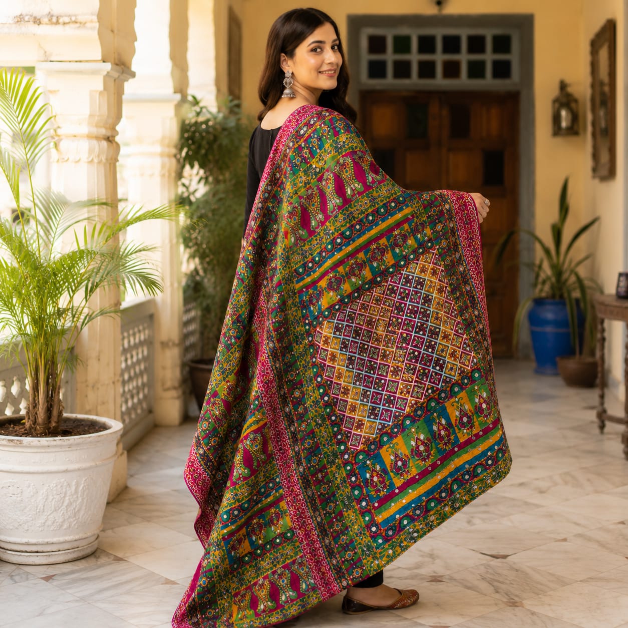 Royal Multicolor Mirror Work Shawl – 2.5 Ghaz | Premium Fine Finish Traditional Wrap