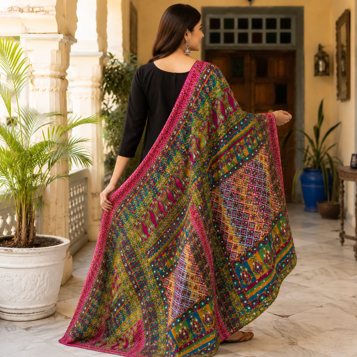Royal Multicolor Mirror Work Shawl – 2.5 Ghaz | Premium Fine Finish Traditional Wrap