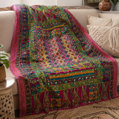 Royal Multicolor Mirror Work Shawl – 2.5 Ghaz | Premium Fine Finish Traditional Wrap