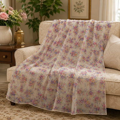 Mint Blossom Printed Organza Dupatta – 2.5 Yards Floral Elegance