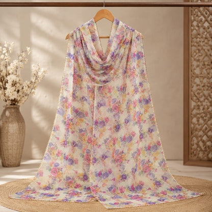 Mint Blossom Printed Organza Dupatta – 2.5 Yards Floral Elegance