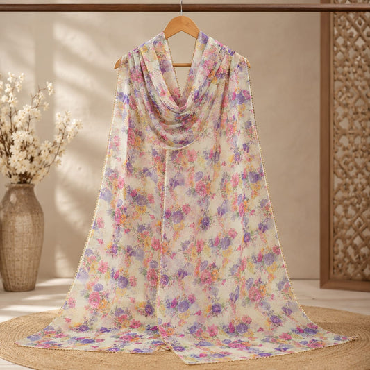 Mint Blossom Printed Organza Dupatta – 2.5 Yards Floral Elegance