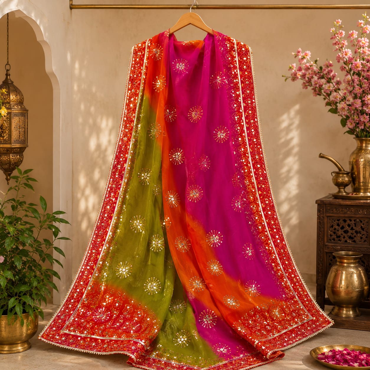 Sunset Glow Mirror Work Dupatta – 2.5 Yards