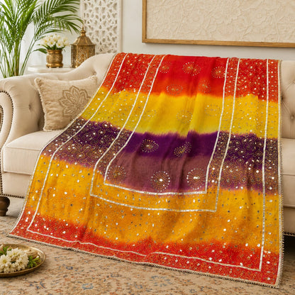 Sunset Royale Embroidered Mirror Work Net Dupatta – 2.5 Yards