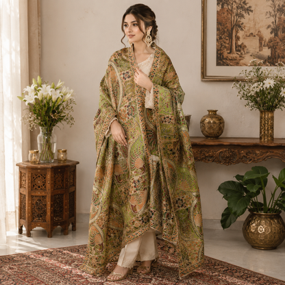 Original Maria B Premium Organza Embroidered Dupatta – Luxury Multicolor Paisley Designer Dupatta for Women