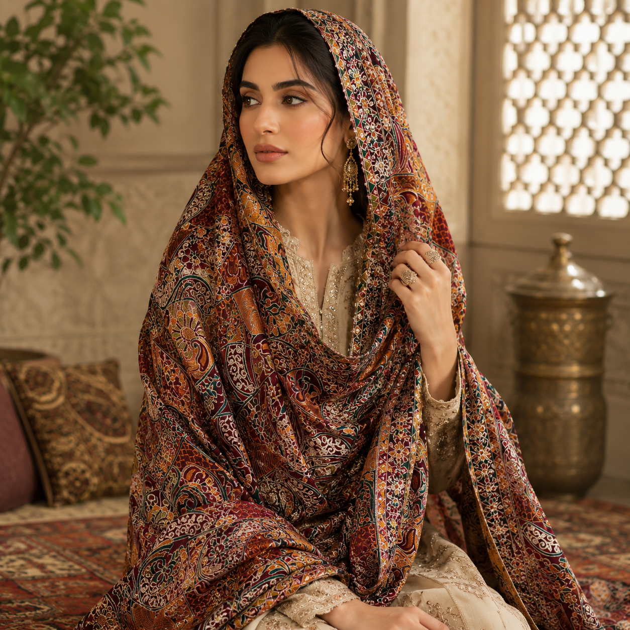 Original Maria B Luxury Embroidered Organza Dupatta – Premium Designer Party Wear | 2.5 Yards