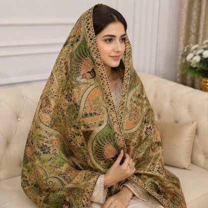 Original Maria B Premium Organza Embroidered Dupatta – Luxury Multicolor Paisley Designer Dupatta for Women
