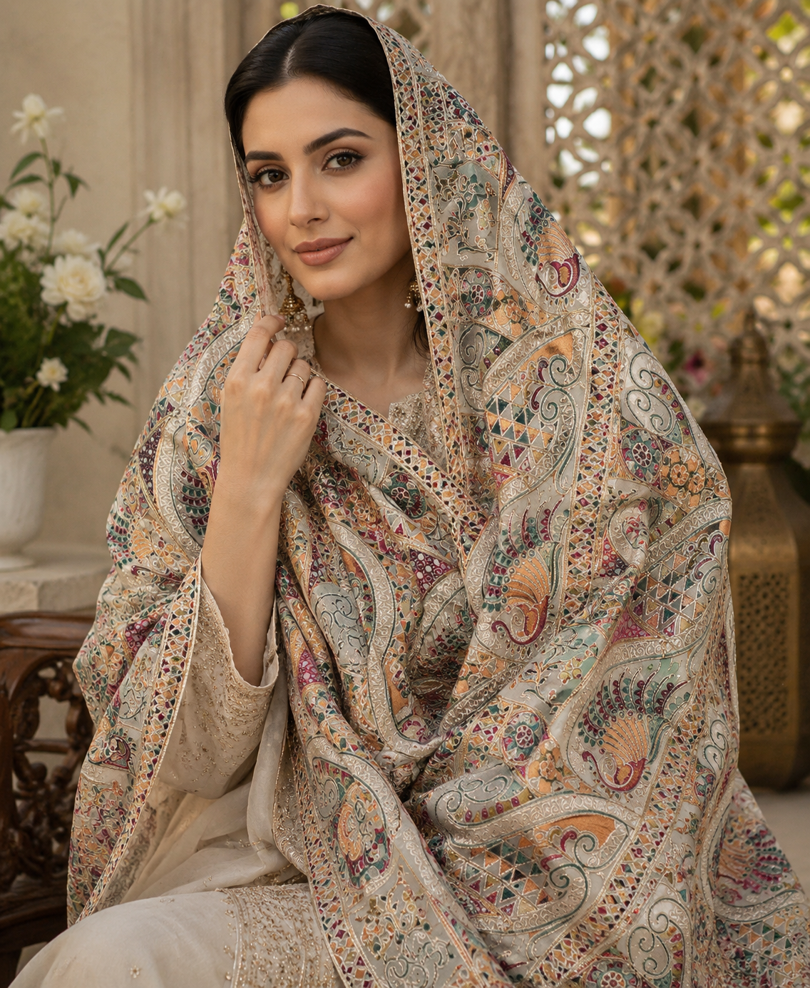 Original Maria B Luxury Embroidered Organza Dupatta – Premium Designer Party Wear | 2.5 Yards