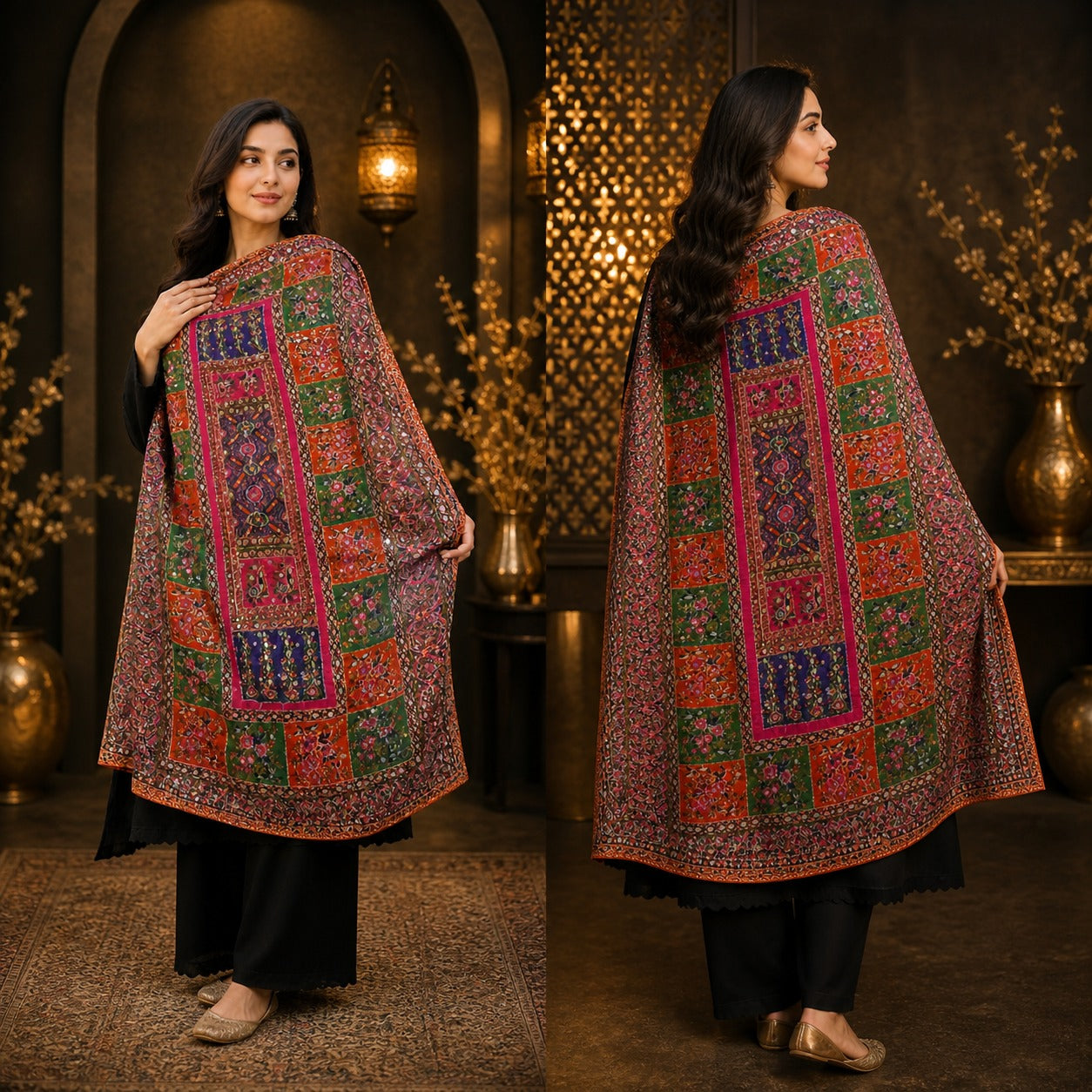 Classic Embroidered Mirror Work Shawl – Fine Quality | 2.5 Ghaz