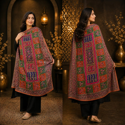 Classic Embroidered Mirror Work Shawl – Fine Quality | 2.5 Ghaz