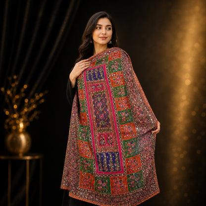Classic Embroidered Mirror Work Shawl – Fine Quality | 2.5 Ghaz
